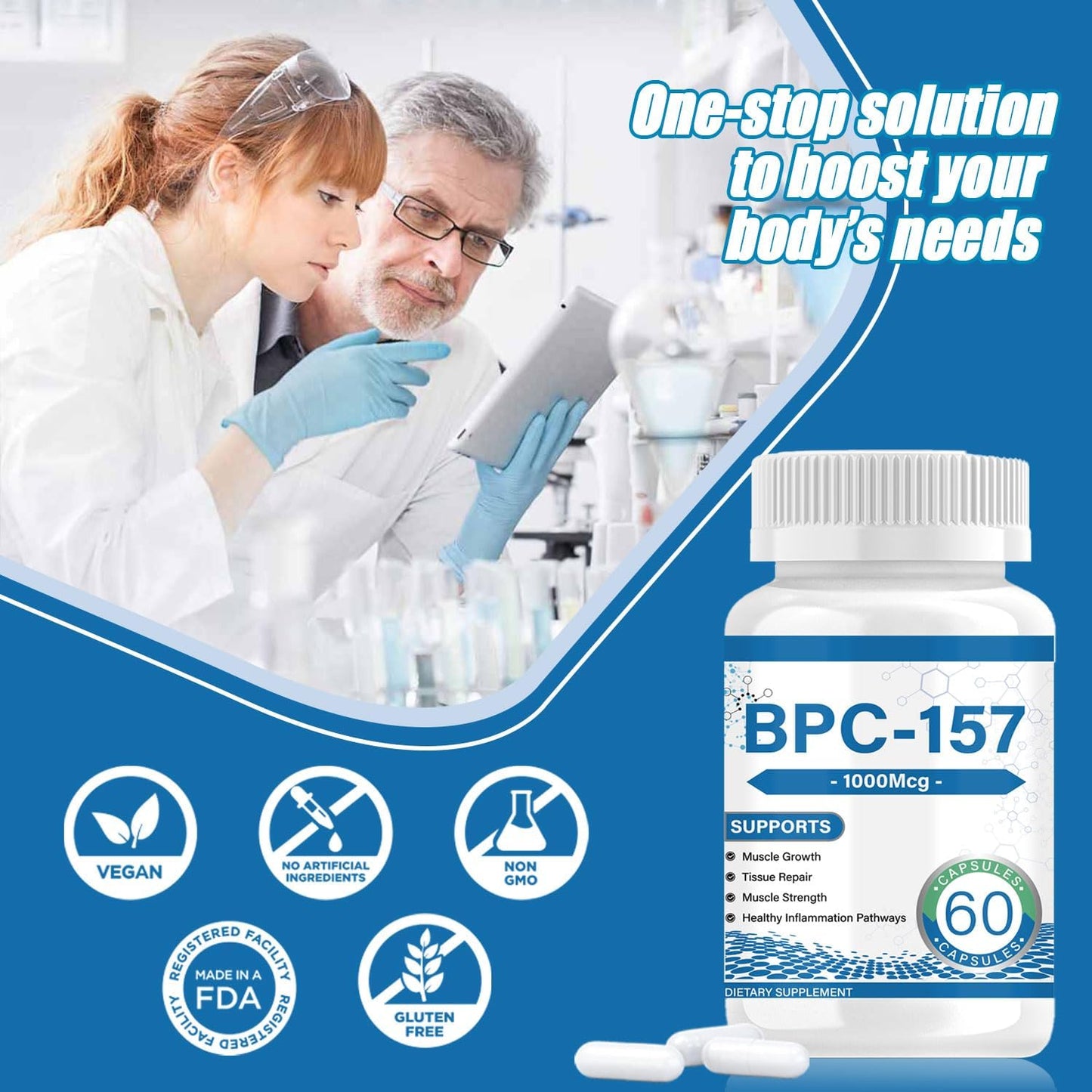 157 Muscle Growth and Repair Peptide Complex, 1000 micrograms per capsule (60 capsules) | Non-GMO, helps you recover faster  – suitable for both men and women.