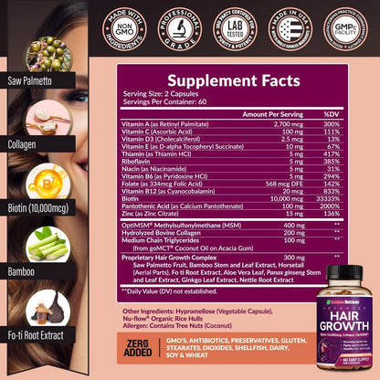 Rainbow Nutrients Hair Growth Formula Collagen & Biotin Complex for Healthy Hair, Skin & Nails from Within